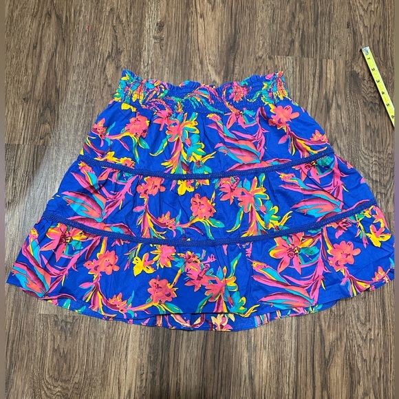 J Crew Factory Smocked Tiered Mini Skirt, Blue and Pink, Size S - Picture 2 of 5
